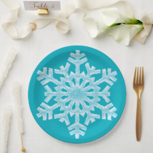 Icy Aqua Teal Frozen Snowflake Winter Christmas Paper Plate