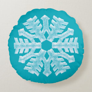 Icy Aqua Teal Frozen Snowflake Winter Christmas Round Pillow
