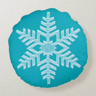 Icy Aqua Teal Frozen Snowflake Winter Christmas Round Pillow