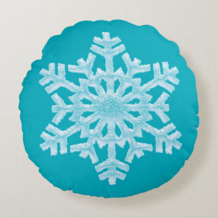 Icy Aqua Teal Frozen Snowflake Winter Christmas Round Pillow