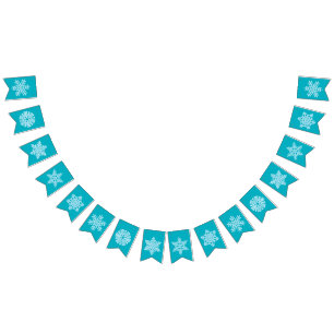 Icy Aqua Teal Frozen Winter Snowflakes Christmas Bunting Flags