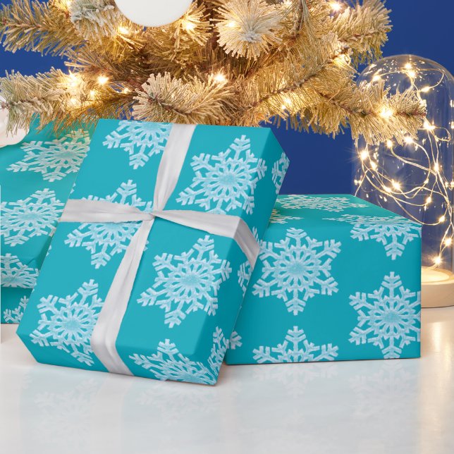 Icy Aqua Teal Frozen Winter Snowflakes Christmas W Wrapping Paper (Holidays)