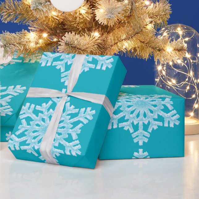 Icy Aqua Teal Frozen Winter Snowflakes Christmas Wrapping Paper (Holidays)