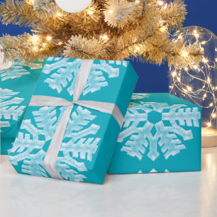 Icy Aqua Teal Frozen Winter Snowflakes Christmas Wrapping Paper