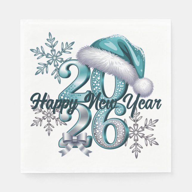 Icy Blue 2026 with Santa Hat and Snowflakes  Napkin (Front)