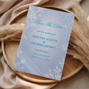 Icy Blue Botanical Snowflake Elegance Save The Date