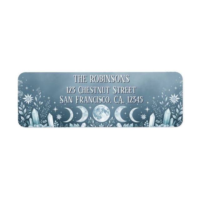 Icy Blue Celestial Moon Phase Return Address (Front)