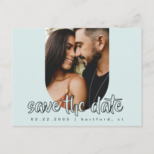 Icy Blue Couple Photo Modern Wedding Announcement Postcard