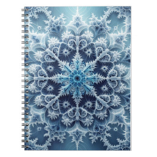 Icy Blue Crystal Fractal Pattern Notebook