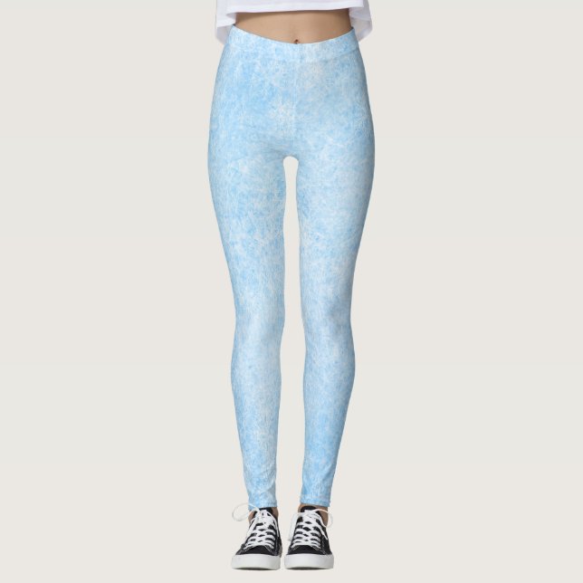 Icy Blue Frost Texture Pattern Leggings (Front)