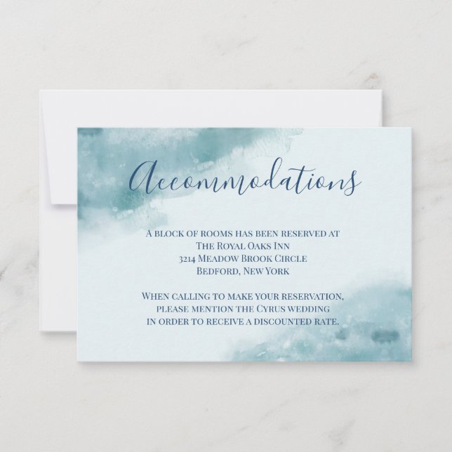 Icy Blue Frosted Watercolor Accommodations Invitation (Front)