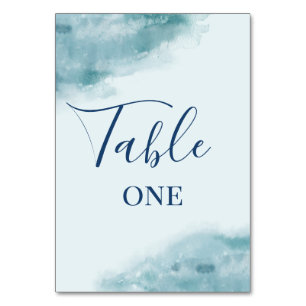 Icy Blue Frosted Watercolor Table Number