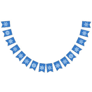 Icy Blue Frozen Snowflake Frosty Winter Christmas Bunting Flags