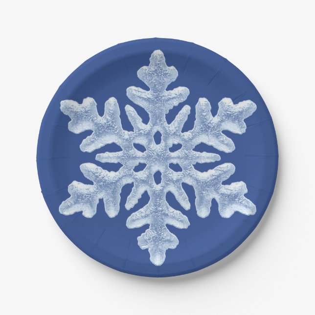 Icy Blue Frozen Snowflake Frosty Winter Christmas Paper Plate (Front)