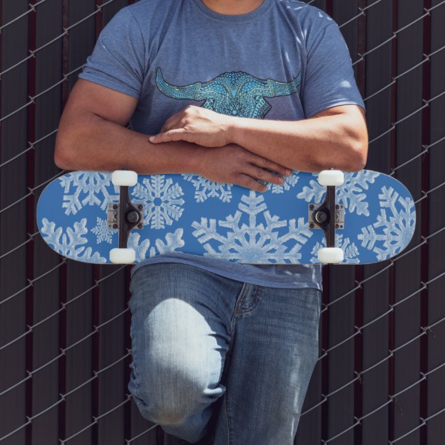 Icy Blue Frozen Winter Frosty Snowflakes Christmas Skateboard (Outdoor 3)