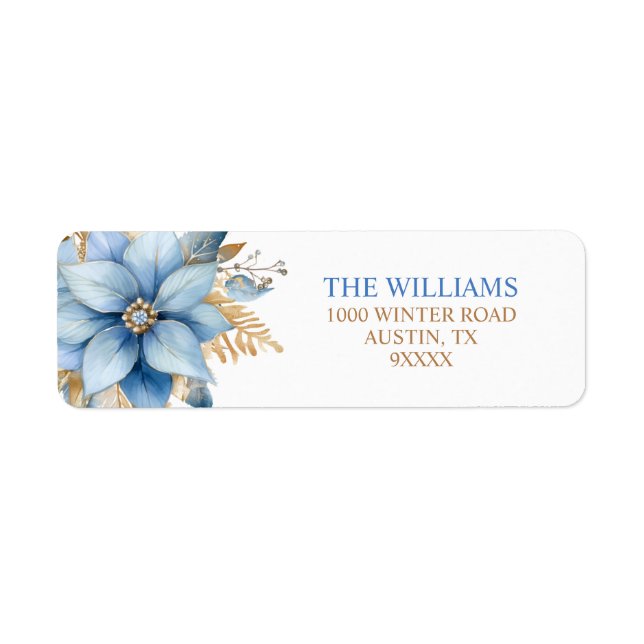  Icy Blue Gold Poinsettia Flower Christmas (Front)