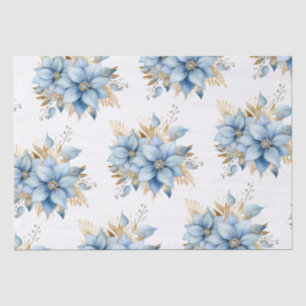Icy Blue Gold Poinsettia Flower Christmas   NAME Tissue Paper