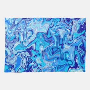 Icy Blue Marble Texture Liquid Metal Abstract Kitchen Towel
