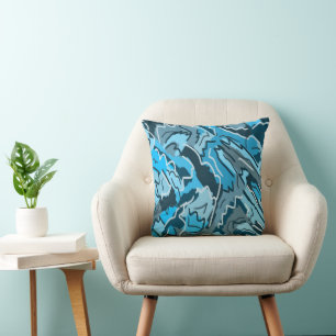 Icy Blue Marbled Abstract Throw Pillow