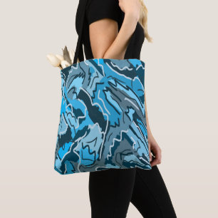 Icy Blue Marbled Abstract Tote Bag