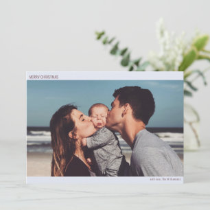 Icy Blue Minimalist Family Photo Merry Christmas Holiday Card