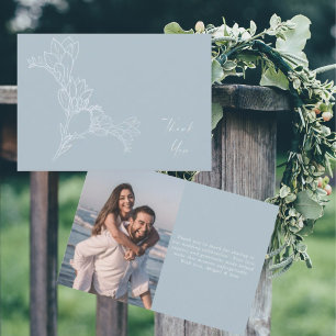 Icy Blue Modern Floral Photo Wedding Thank You Card