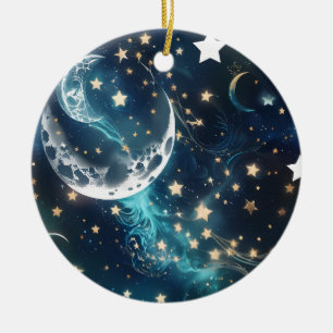 Icy Blue Moon Phases Ceramic Ornament
