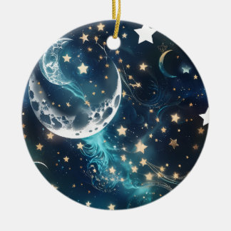 Icy Blue Moon Phases Ceramic Ornament