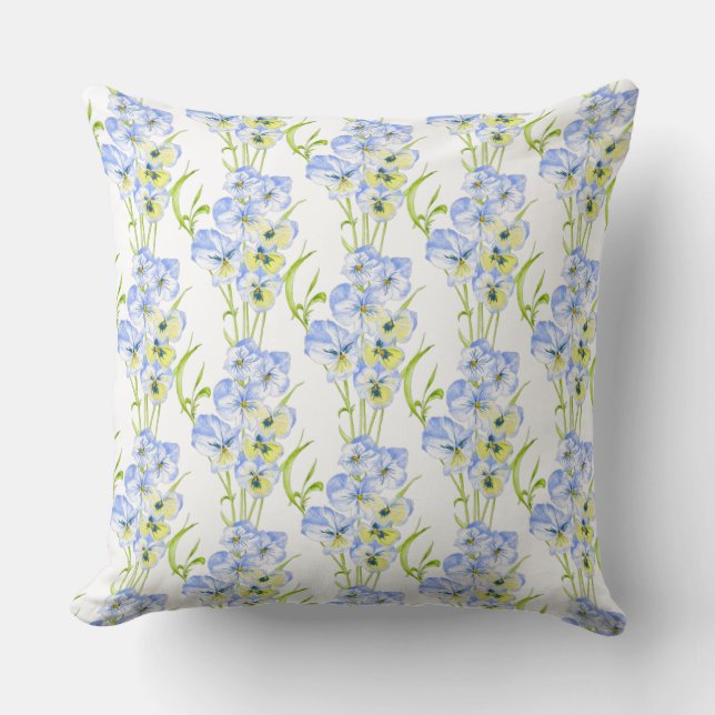 Icy Blue Pansies on a Pillow (Front)