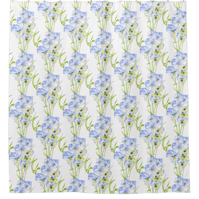 Icy Blue Pansies on a Shower Curtain (Front)