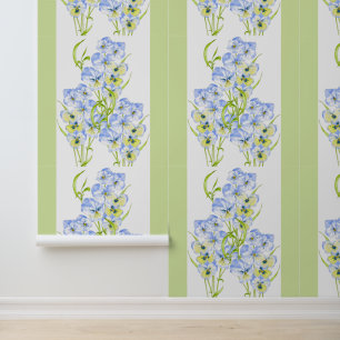 Icy Blue Pansies on a Wallpaper
