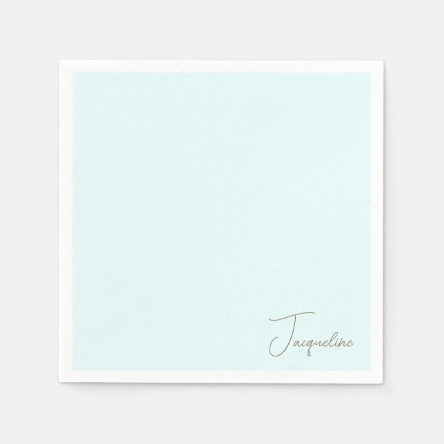 Icy Blue Personalized Script Name Shower Cocktail Napkin (Front)