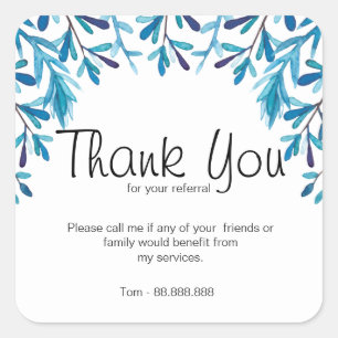 icy blue Real Estate Agent Referral Thank You blue Square Sticker