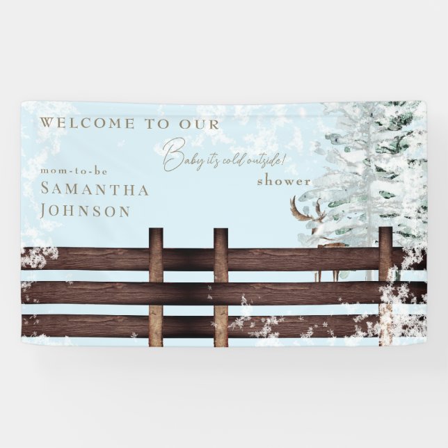 Icy Blue Rustic Baby it's Cold Outside Welcome Banner (Horizontal)