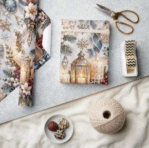 Icy Blue Sapphire Candlelight Christmas Wrapping Paper