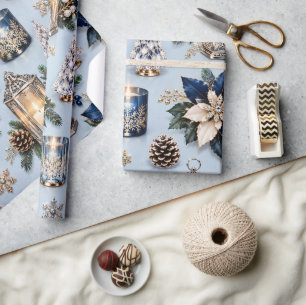 Icy Blue Sapphire Winter Candlelight Wrapping Paper