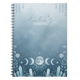 Icy Blue Silver Celestial Moon Phase Notebook 