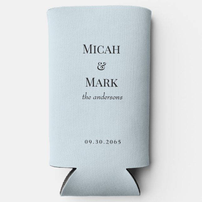 Icy Blue Simple Wedding Seltzer Can Cooler (Front)