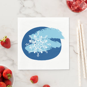 Icy Blue Snowflake Abstract Winter Circle Napkin