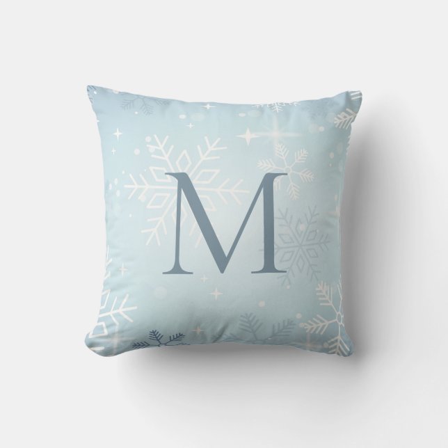 Icy Blue Snowflake Signature Throw Pillow (Front)