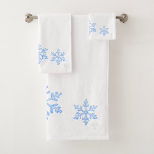 Icy Blue Snowflake Trio Elegany Winter Airbrush  Bath Towel Set