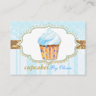 Icy Blue Stripes Bakery Cupcake Business Card
