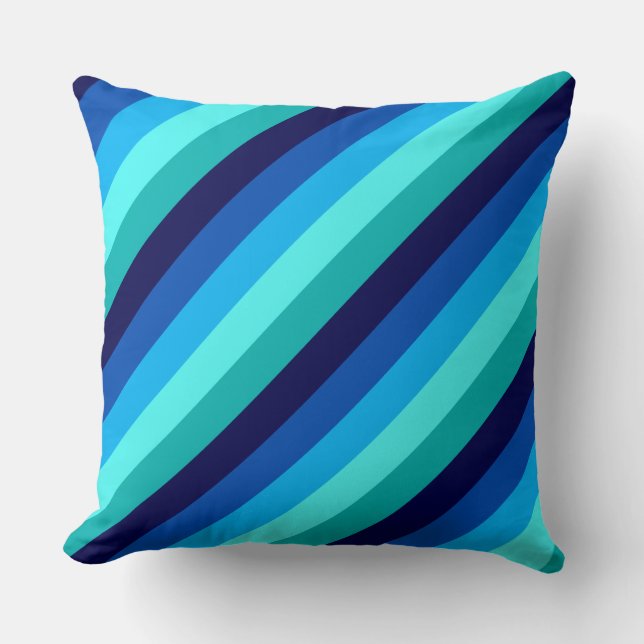 Icy Blue Teal Stripes Big Throw Pillow (Front)