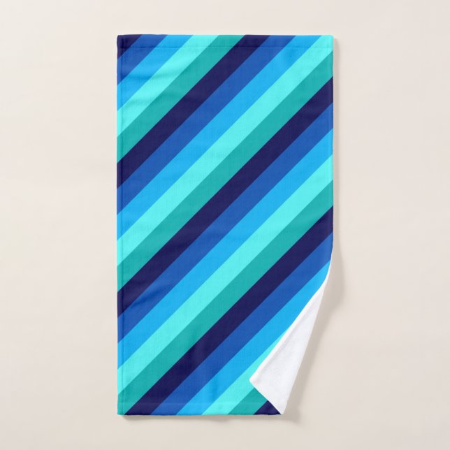 Icy Blue Teal Stripes Hand Towel (Hand Towel)
