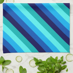 Icy Blue Teal Stripes Kitchen Towel