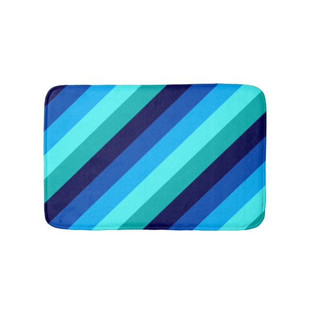 Icy Blue Teal Stripes Small Bath Mat (Front)
