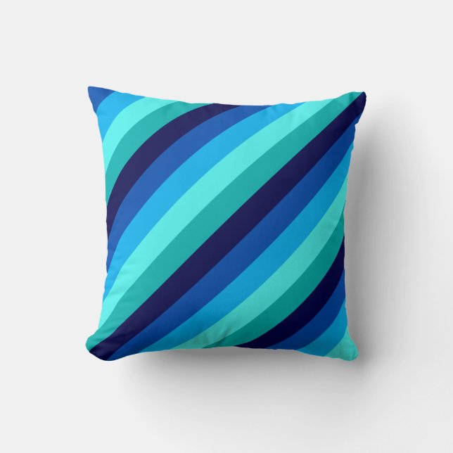 Icy Blue Teal Stripes Throw Pillow (Front)