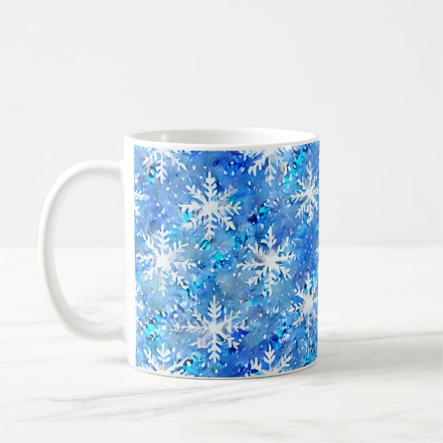 Icy Blue & Turquoise Winter Snowflake Coffee Mug (Left)
