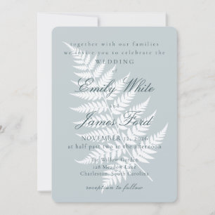Icy Blue White Fern 5x7 Rounded Wedding Invitation
