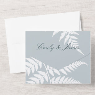 Icy Blue White Fern Elegant Botanical Wedding All In One Invitation